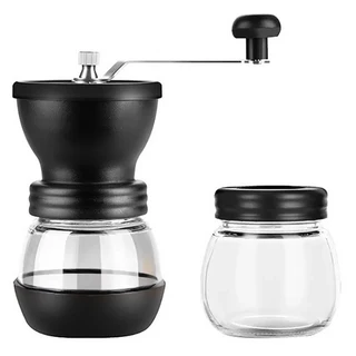 卡特屋 手搖磨豆機 Set, 不鏽鋼 矽膠 玻璃 陶瓷, 黑色, 1組
