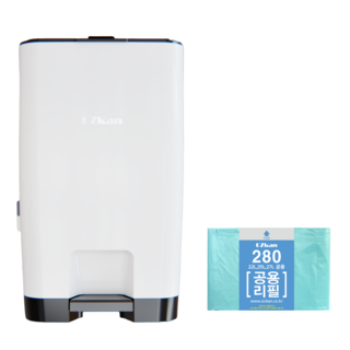 이지캔 종량제봉투 호환 투톤 기저귀 쓰레기통 + 리필 롤 280 세트, 투톤화이트, 27L