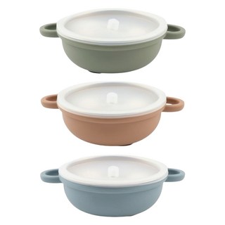 不鏽鋼碗 附蓋子 3件組, 1套, 綠色 + 藍色 + 棕色