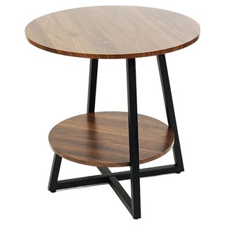 FAmILyLIFE 生活 木冶山居 Carmel工業風雙層圓形茶几 WO-017 60cm 6.3kg, 胡桃木