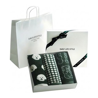 Maison de Cotton 飯店毛巾 190g 40支精梳棉 3入禮盒組 附提袋, 1組, 我的毛皮 + 格紋 + 果凍綠