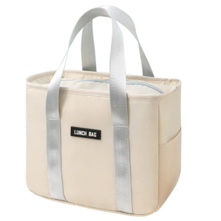 保冷保溫便當袋 手提加厚拉鏈款, 米色, 1個