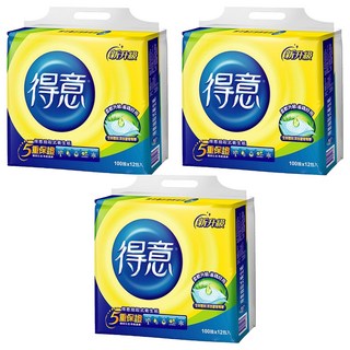 得意 連續抽取式花紋衛生紙 柔軟升級 細緻棉柔 400度高溫殺菌處理, 12包, 3袋