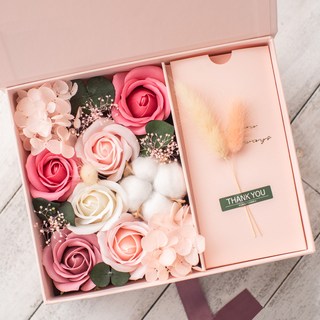 La Salt Flower 人造繡球花與棉花現金禮物盒 + 提袋, 可愛粉紅色