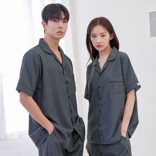 DOSSY 情侶款涼感絲滑短袖長褲睡衣上下套裝