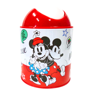 收納王妃 歡樂垃圾桶 馬口鐵PP材質, 米奇米妮 紅色 + 白色