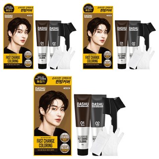 다슈 컬러 패스트 체인지 새치전용 염색제, 자연 갈색, 3개
