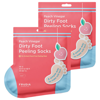 FRUDIA 給足面子 桃氣3D嫩足膜 溫和去角質 舒緩足部疲勞, 40g, 1雙, 2包