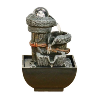 風水擺件 水流石臼, 樹脂材質, 擺設裝飾, 13 x 13 x 19cm