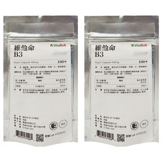 VitalBulk 維他命 B3膠囊, 100顆, 100mg, 2包