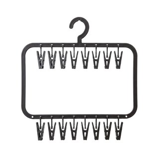 The Look GROCERIES STORAGE 雙口型晾曬架24夾 摺疊收納省空間 輕巧便攜 材質滑順舒適不刮手, 黑, 1組