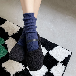 PORA BELLA 韓系素色厚羊毛襪保暖襪, WM010, 羊毛5%+亞克力紗90%+彈性紗5%, 丈青, 22~26cm