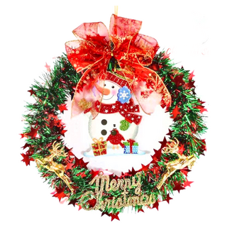 MODACore 摩達客 耶誕 台製14吋紅綠金蔥聖誕星星花圈, 紅色 + 綠色 + 金蔥, 1組