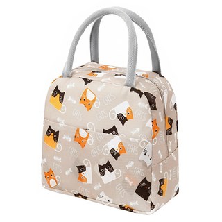 AXIS 艾克思 印花鋁膜內層野餐保溫袋 便當袋, 卡其貓 卡其色, 1個