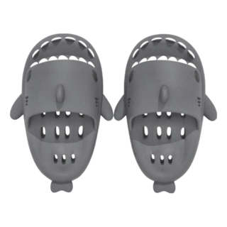 人體工學設計鯊魚拖鞋 EVA材質 防滑水波紋鞋底 底部洞洞漏水設計, 遠山黑灰, 1雙