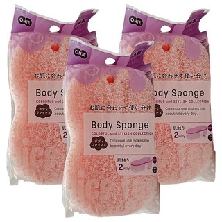 日本OHE 沐浴兩用浴綿 雙面設計 溫和清潔 去除老廢角質, 粉色, 3入, 1入