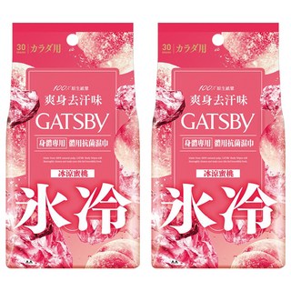 GATSBy 台灣公司貨 體用濕巾 攜帶型 冰涼蜜桃 超值包, 30張, 2包, 210g