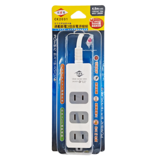 WeiTien 威電 15A 過載斷電電源線組 3插座 125VAC 1650W, 4.5m, 白色, 1個