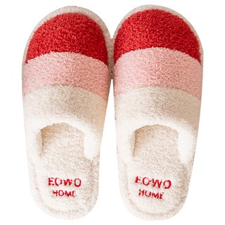 ego life 毛絨條紋拼色包頭保暖防滑男女室內拖鞋, 36~37, 紅色, 1雙