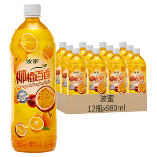 波蜜 柳橙百香綜合果汁, 980ml, 12瓶