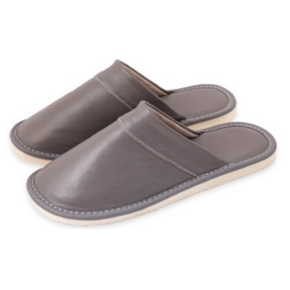 真皮頭層牛皮全皮軟底室內拖鞋, LS09, 灰色, 1雙