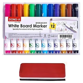 DONG-A 白板筆 + 板擦, 粉紅色, 紅色, 橘色, 黃色, 淺綠色, 綠色, 天空藍, 藍色, 紫色, 赭色, 棕色, 黑色, 1個