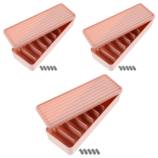 Couselect 多功能分格線材收納盒 附魔鬼氈綁帶, 3個, 粉色