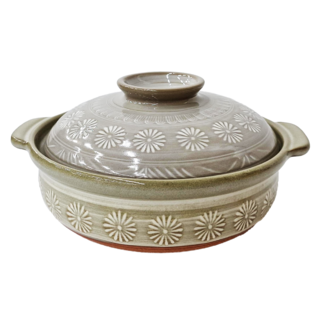 GINPO 銀峯 7號花三島附蓋深砂鍋, 萬古燒工藝 紅土製成 耐熱保溫 適合燉煮, 21.5cm, 1個