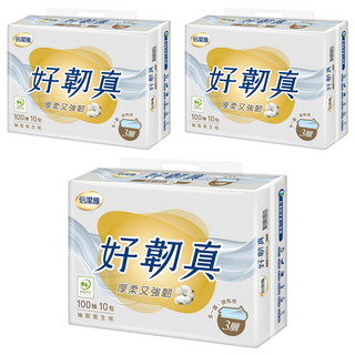 倍潔雅 好韌真 抽取式衛生紙 3層 100張, 10包, 3袋