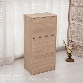 LiFArt 日系簡約附門三層收納櫃 11.6kg, 經典橡木色