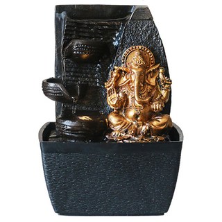 呵呵茶 招財水流盆, 風水擺件 樹脂材質 居家擺設, 13 x 13 x 20cm, 步步高升