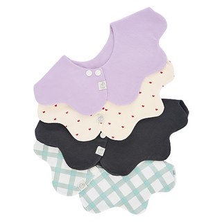 agazzang 孩童用波浪邊圍兜, G 薰衣草紫+愛心+炭灰色+薄荷綠格紋, 4件, 1組