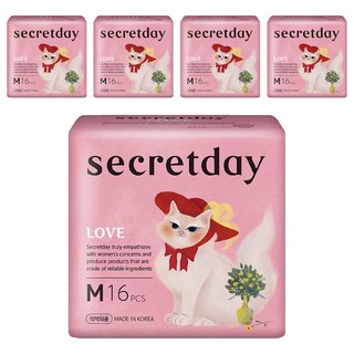 secretday 韓國原裝進口 Love系列 衛生棉 蝶翼, M(24.5cm), 5包, 16片