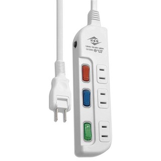spirit 電精靈 3開3插 過載保護 2P轉向插頭電腦延長線 110V/60Hz 15A 125V MAX 1650W 台灣製造, 2.7m, 白色, 1條