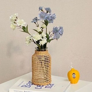 沐慕家居 編織玻璃花瓶 500L, 方格款 棕色