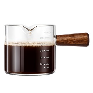 발룬피니 내열유리 우드 핸들 벨크리머 계량 샷잔 200ml, 혼합색상, 1개