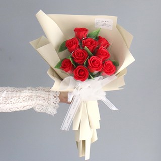 MORIANN 香皂玫瑰鈔票花束+提袋, 紅色