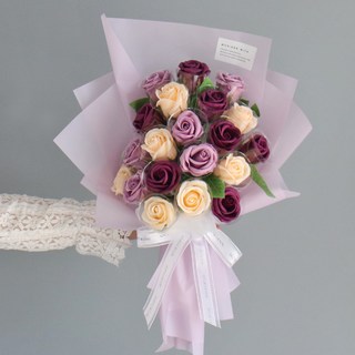 MORIANN 肥皂玫瑰花束 20朵+提袋, 淺紫色