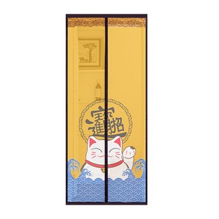 半島良品 魔術膠靜音磁吸防蚊門簾, 加寬 招財貓 黃色