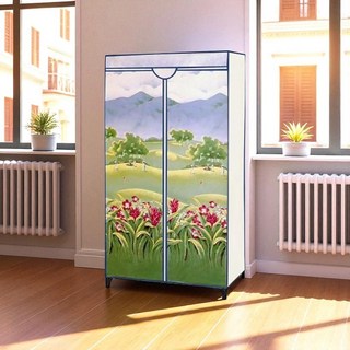 三和牌 DIY收納套管衣櫥組 塑膠衣櫥 外宿租屋 布架合裝 LTP-1型 台灣製造, 山景風光 綠色 + 藍色