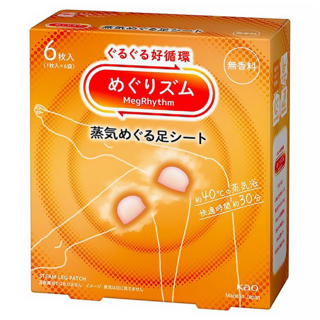 Kao 花王 MegRhythm 美舒律 蒸氣溫熱足貼 約40°C蒸氣浴/持續時間約30分鐘 無香料, 6入, 1盒