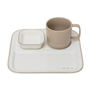 SSUEIM 倫敦早午餐陶瓷餐具組 暖灰色, 分隔方盤 + 馬克杯 + 小方形盤, 1組