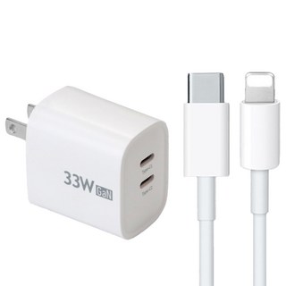 DTAudio 氮化鎵33W 充電器 + iPhone PD快充線 2m, 白色, 1套