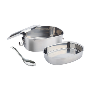 CLARE 晶鑽316雙層便當盒 低 16cm, 1個, 不鏽鋼色