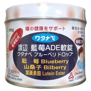 人生製藥 渡邊藍莓ADE軟錠，含藍莓、山桑子、葉黃素酯, 190g, 1罐