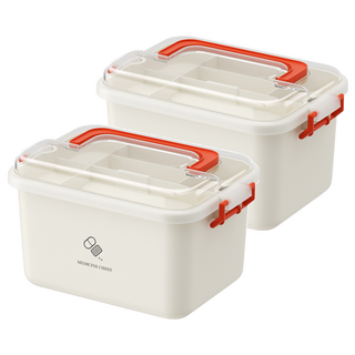 雙層大容量醫藥箱 藥品收納盒 醫護箱 大號(29 x 21 x 18cm) 紅色, 2個