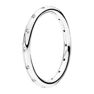 潘多拉 女性簡約閃亮戒指 190945CZ + 提袋 + 訊息卡 + 品質保證書 銀色 54mm