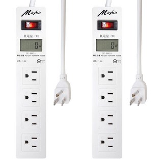 Mayka 明家 電腦用4插1開關延長線 LCD耗電量顯示 智慧安全 1650W, 1.8m, 白色, 2條