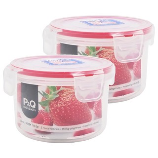 LocknLock 樂扣樂扣 P&Q圓型保鮮盒 C24 紅蓋 350ml, 2個
