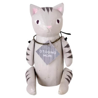 T-LAB 童話森林小貓木製玩偶 可愛動物造型 精緻居家擺飾, 灰色, 1個